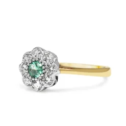 9ct Yellow and White Gold Emerald and Diamond Daisy Flower Ring