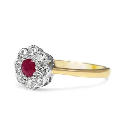 9ct Yellow and White Gold Ruby and Diamond Daisy Ring