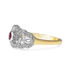 9ct Yellow and White Gold Ruby and Diamond Vintage Style Ring