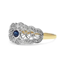 9ct Yellow and White Gold Sapphire and Diamond Vintage Style Ring