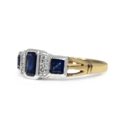 9ct Yellow and White Gold Sapphire and Diamond 3 Stone Ring