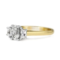 18ct Yellow and White Gold 3 Stone Oval and Cadillac Cut Diamond Ring