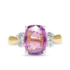 18ct Yellow and White Gold Pink Sapphire and Diamond Ring