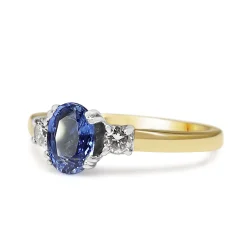 9ct Yellow and White Gold Oval Sapphire and Diamond 3 Stone Ring