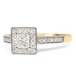 18ct Yellow and White Gold Square Halo Diamond Ring