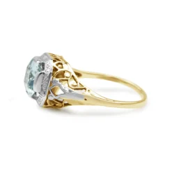 14ct Yellow and White Gold Deco Aquamarine Filigree Ring