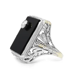 14ct Yellow and White Gold Art Deco Onyx and Diamond Ring