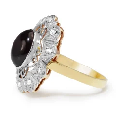 18ct Yellow and White Gold Art Deco Garnet and Rose Cut Diamond Ring