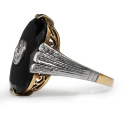 14ct Yellow and White Gold Art Deco Onyx and Diamond Ring