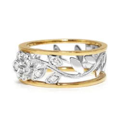 9ct Yellow and White Gold Floral Diamond Ring
