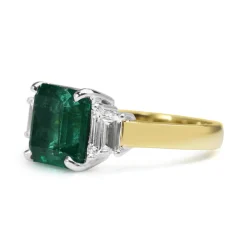18ct Yellow and White Gold Emerald and Diamond 3 Stone Ring