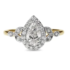 18ct Yellow and White Gold Vintage Style Pear Halo Diamond Ring