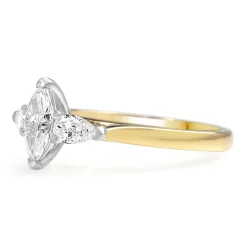 18ct Yellow and White Gold Marquise and Pear 3 Stone Diamond Ring