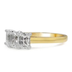 18ct Yellow and White Gold 3 Stone Emerald Cut Diamond Ring