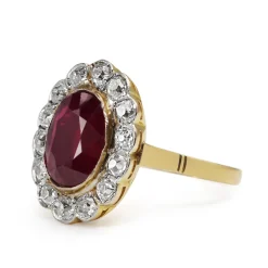 18ct Yellow and White Gold Antique Treated Ruby and Old Cut Diamond Ring