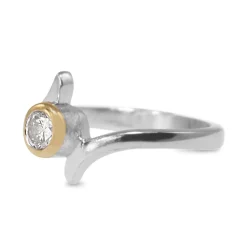 14ct Yellow and White Gold Bezel Solitaire Twist Ring