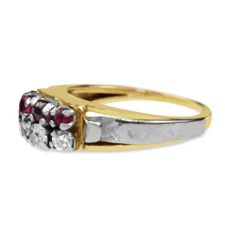 9ct Yellow and White Gold Vintage Ruby and Diamond Ring