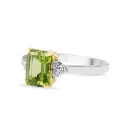 18ct Yellow and White Gold Peridot and Diamond Ring