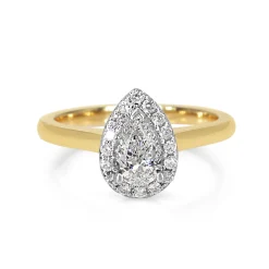 18ct Yellow and White Gold Pear Shaped Diamond Halo Ring