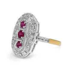 9ct Yellow and White Gold Ruby and Diamond Deco Style Ring