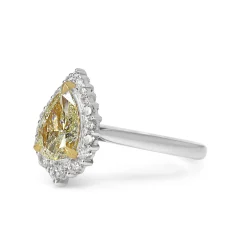 18ct Yellow and White Gold Yellow Pear Diamond Halo Ring