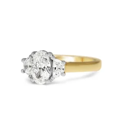 18ct Yellow and White Gold Oval and Half Moon 3 Stone Diamond Ring