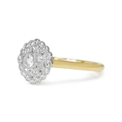 18ct Yellow and White Gold Brilliant and Single Cut Diamond Cluster Daisy Ring
