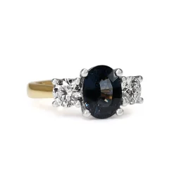 18ct Yellow and White Gold Sapphire and Diamond 3 Stone Ring