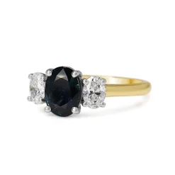 18ct Yellow and White Gold Oval Sapphire and Diamond 3 Stone Ring