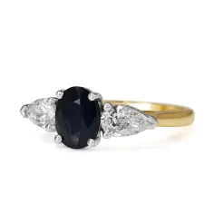18ct Yellow and White Gold Oval Sapphire and Pear Diamond Ring