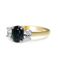 18ct Yellow and White Gold Oval Sapphire and Diamond 3 Stone Ring