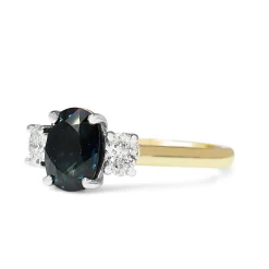 18ct Yellow and White Gold 1.90ct Oval Sapphire and Diamond 3 Stone Ring
