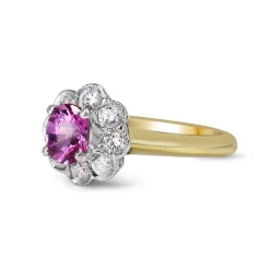 18ct Yellow and White Gold Pink Sapphire and Diamond Daisy Ring