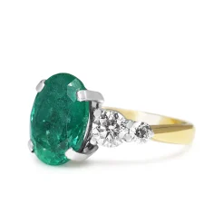 18ct Yellow and White Gold Emerald and Diamond 5 Stone Ring