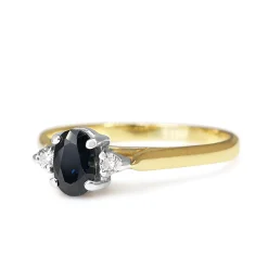 18ct Yellow and White Gold Sapphire and Diamond 3 Stone Ring