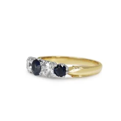 18ct Yellow and White Gold Sapphire and Diamond 5 Stone Ring