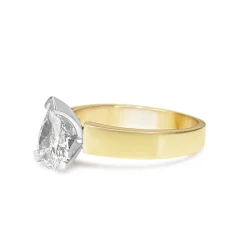 18ct Yellow and White Gold Pear Shaped Diamond Solitaire Ring
