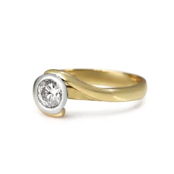 18ct Yellow and White Gold Bezel Diamond Solitaire Ring