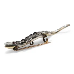 9ct Yellow and White Gold Antique Sapphire and Old Cut Diamond 'Reptile' Brooch