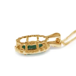 14ct Yellow and White Gold Emerald and Diamond Daisy Style Necklace