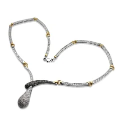 18ct Yellow and White Gold Black and White Diamond Snake Style Necklace
