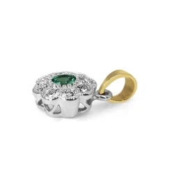 9ct Yellow and White Gold Emerald and Diamond Daisy Pendant