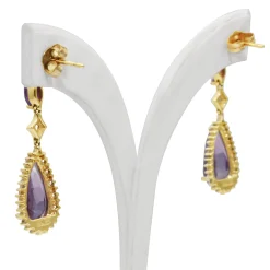 14ct Yellow and White Gold Amethyst and Diamond Drop Earrings