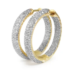 14ct Yellow and White Gold Pavé Diamond Hoop Earrings