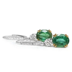 18ct Yellow and White Gold Emerald and Diamond Drop Earrings