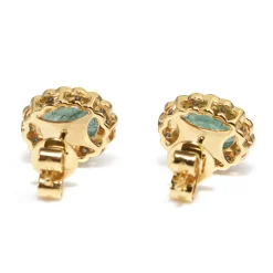 14ct Yellow and White Gold Daisy Style Emerald and Diamond Earrings