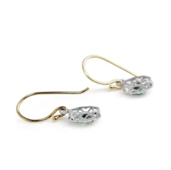 9ct Yellow and White Gold Emerald and Diamond Daisy Drop Earrings