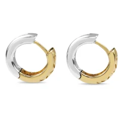 14ct Yellow and White Gold Channel Set Diamond Hoop Earrings