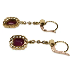 18ct Yellow and White Gold Antique Ruby and Old / Single Cut Diamonds Drop Earrings
