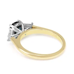 18ct Yellow and White Gold Cushion Sapphire and Tapered Baguette Diamond 3 Stone Ring